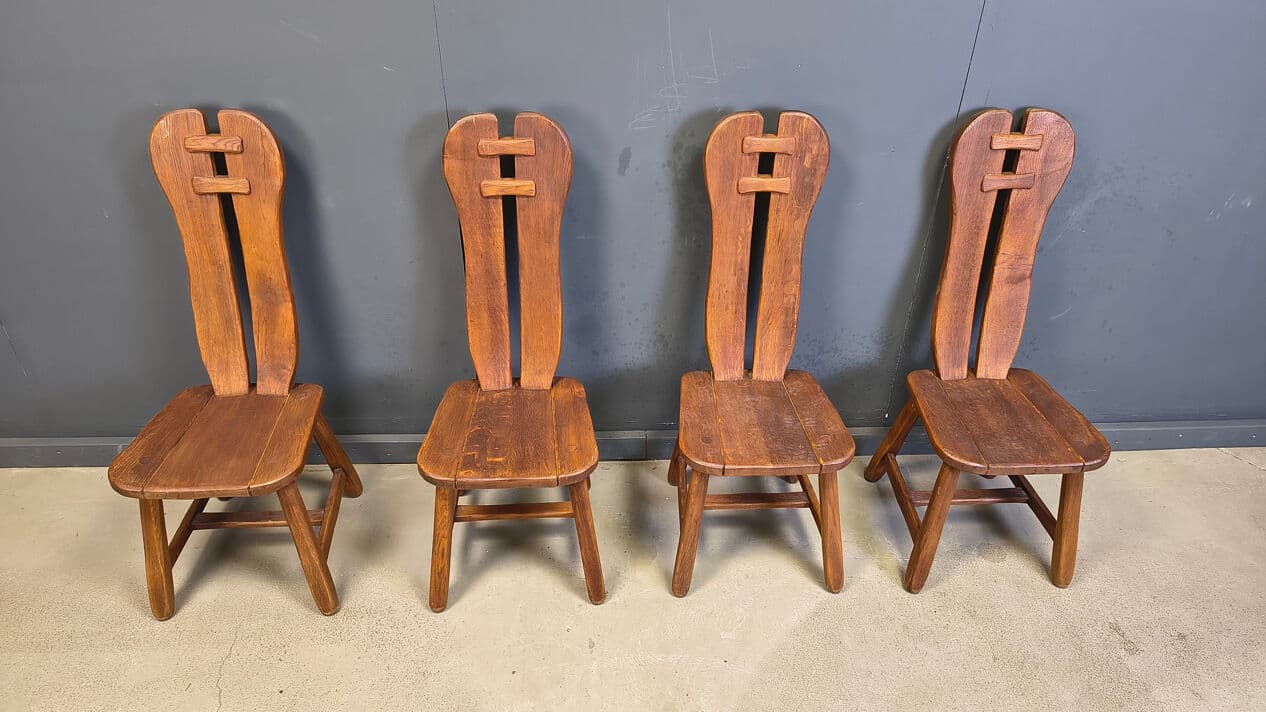 Set of four dining chairs, brown oak, Belgium, 1960s. - 330273