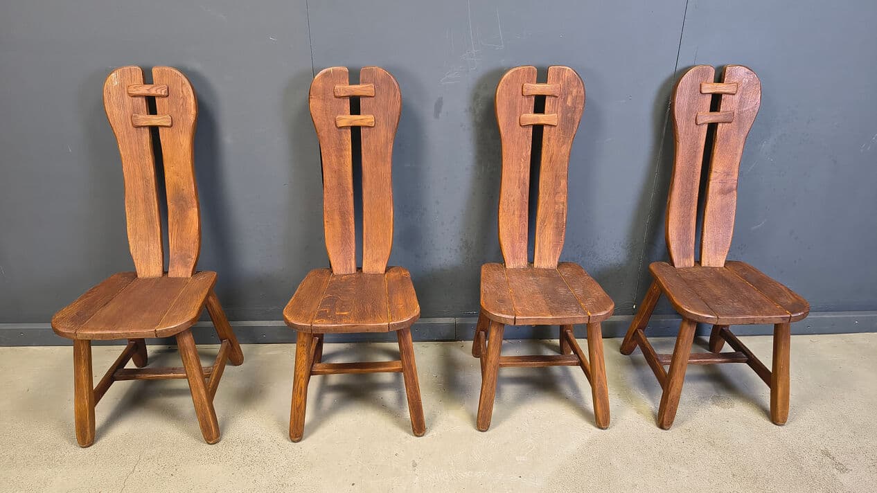 Set of four dining chairs, brown oak, Belgium, 1960s. - 330264