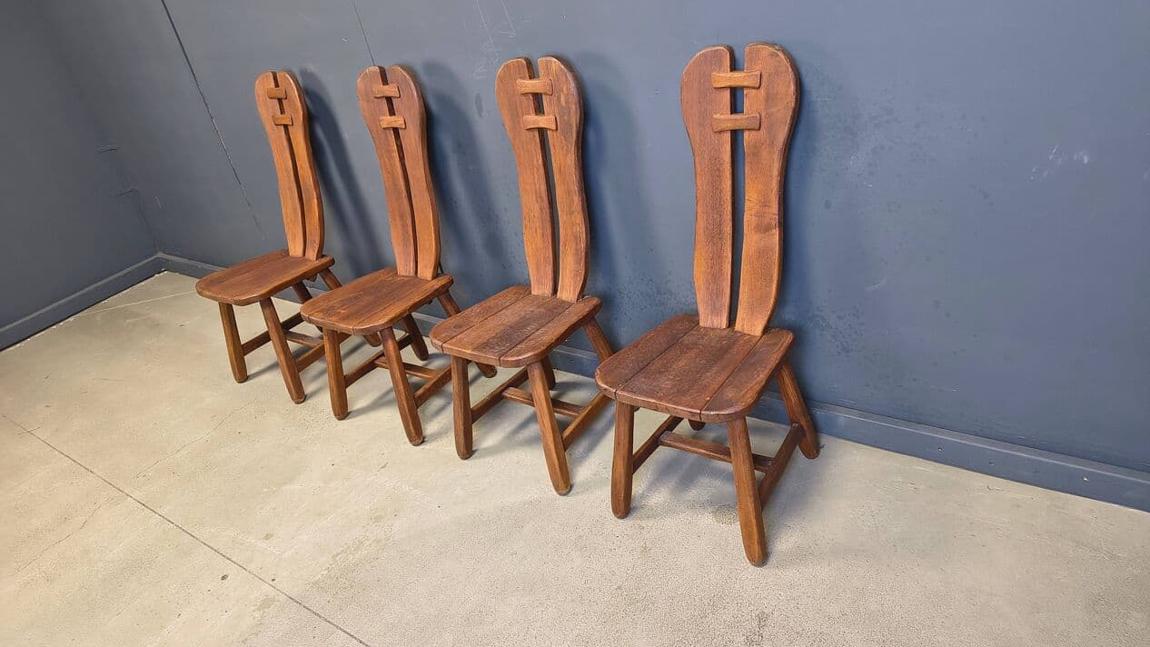 Set of four dining chairs, brown oak, Belgium, 1960s. - 330270
