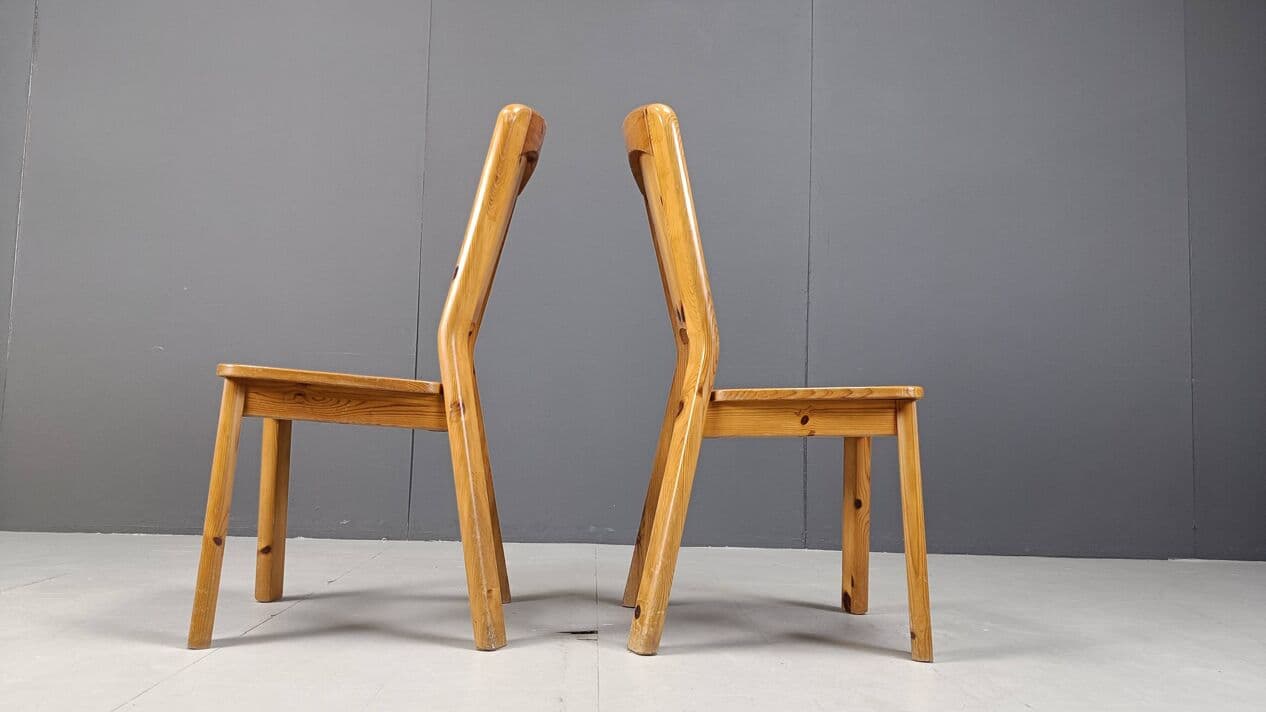 Set of six dining chairs, brown pine, Denmark, 1970s. - 330253