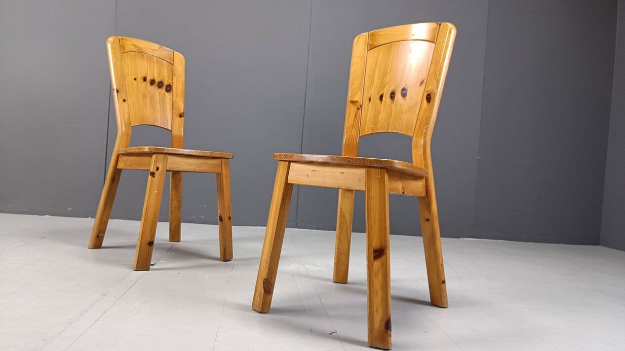 Set of six dining chairs, brown pine, Denmark, 1970s. - 330261