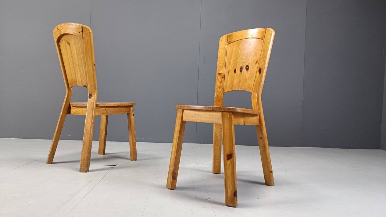 Set of six dining chairs, brown pine, Denmark, 1970s. - 330262