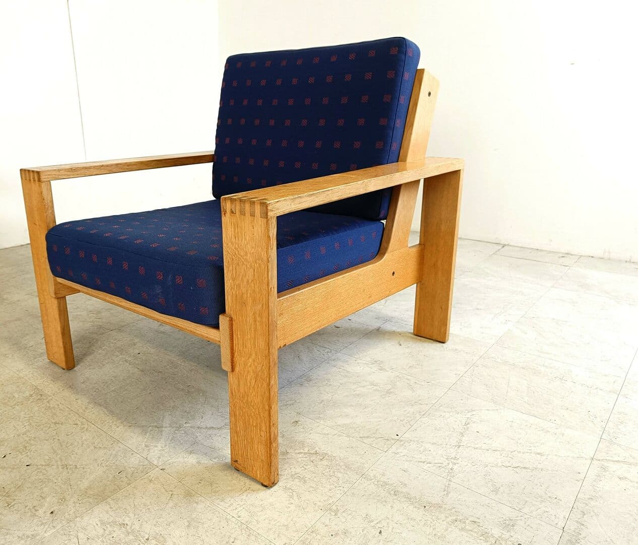 Three-piece Scandinavian sofa set, blue fabric, natural wood, Finland, 1970s. - 330246