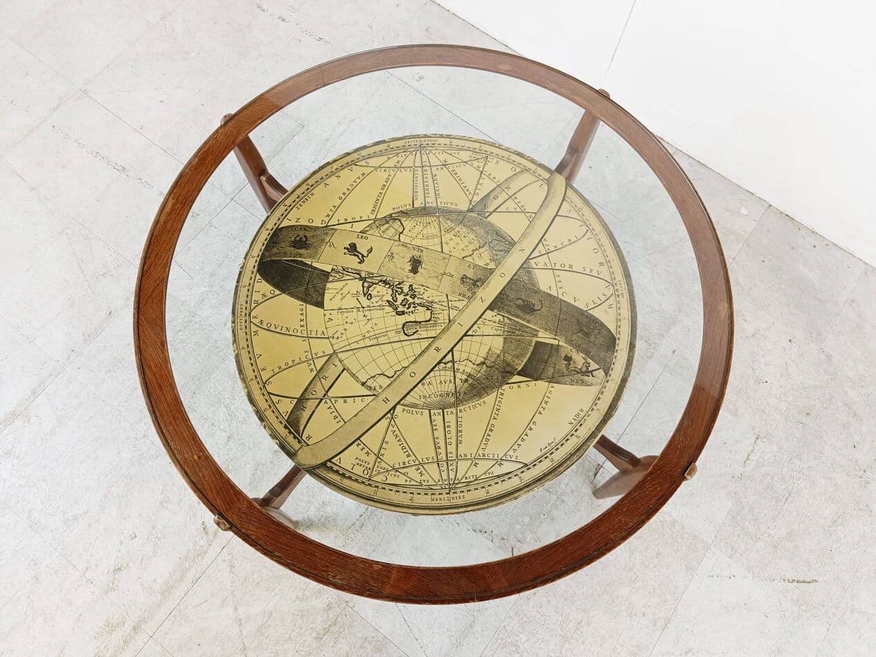 Round coffee table, brown wood, transparent glass, Italy, 1950s - 330222