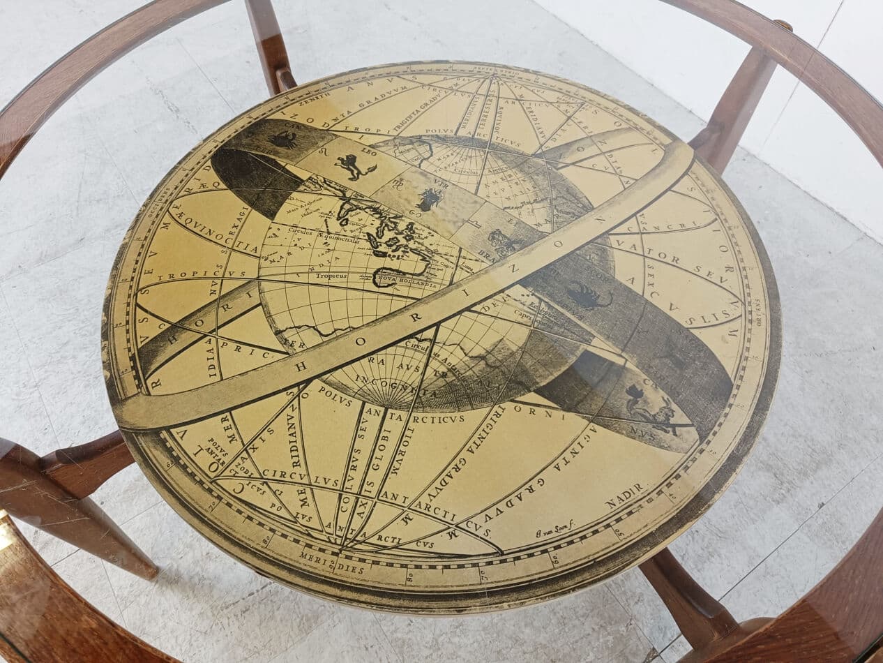 Round coffee table, brown wood, transparent glass, Italy, 1950s - 330221