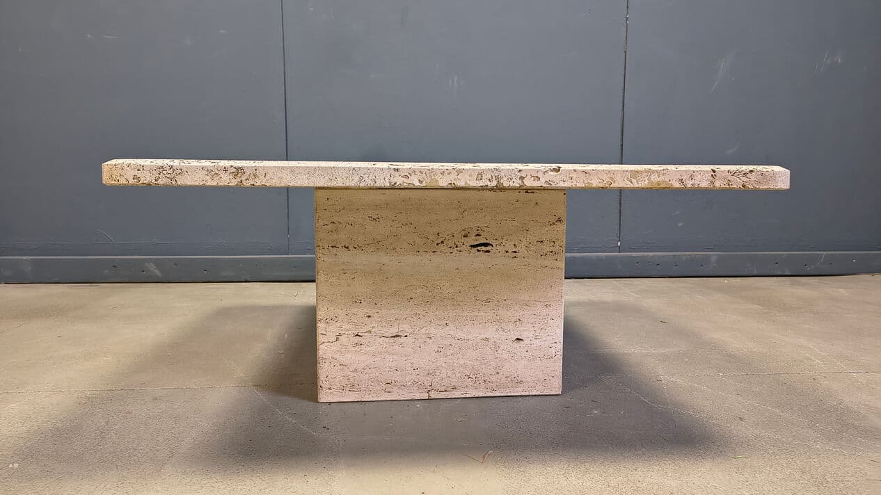 Coffee table, beige travertine, Italy, 1970s. - 330212