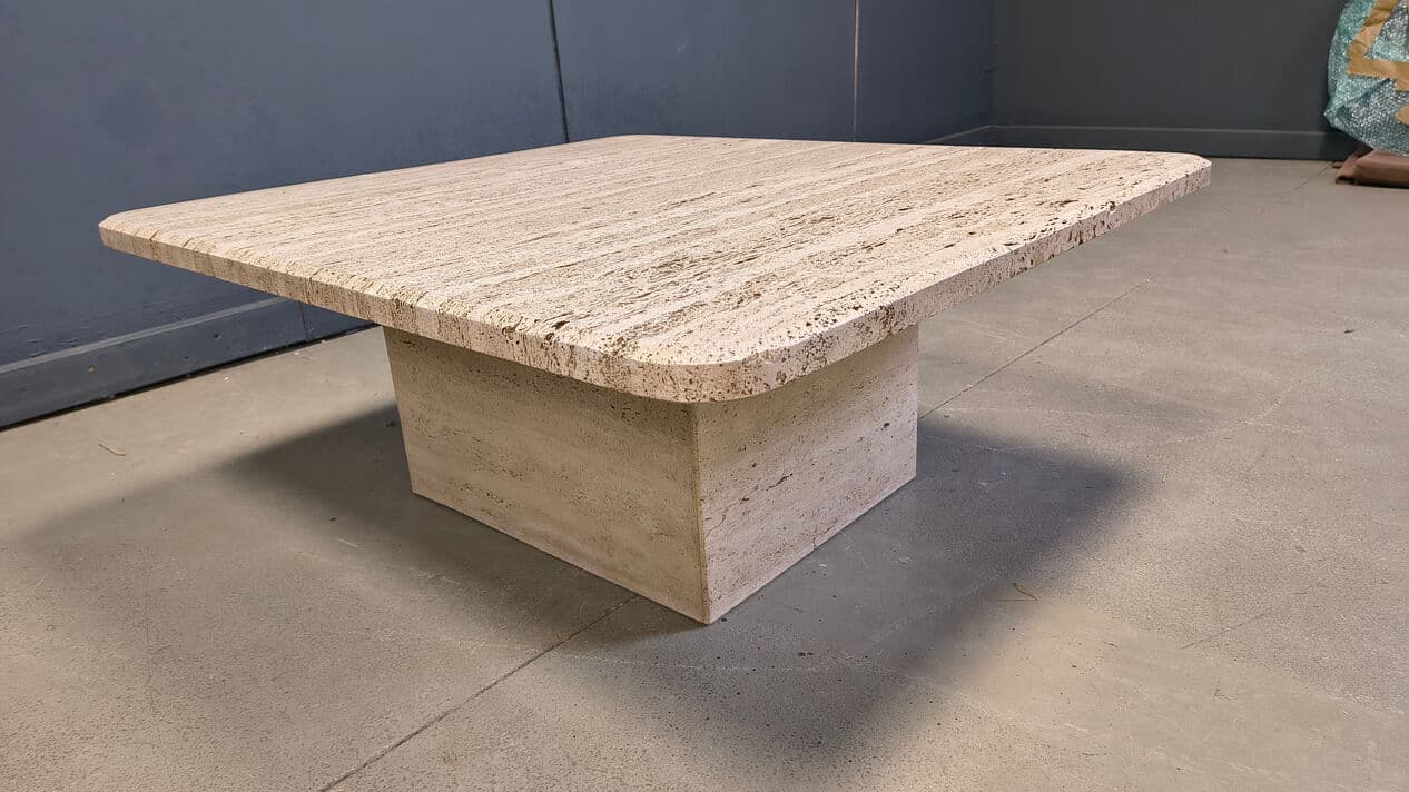 Coffee table, beige travertine, Italy, 1970s. - 330216