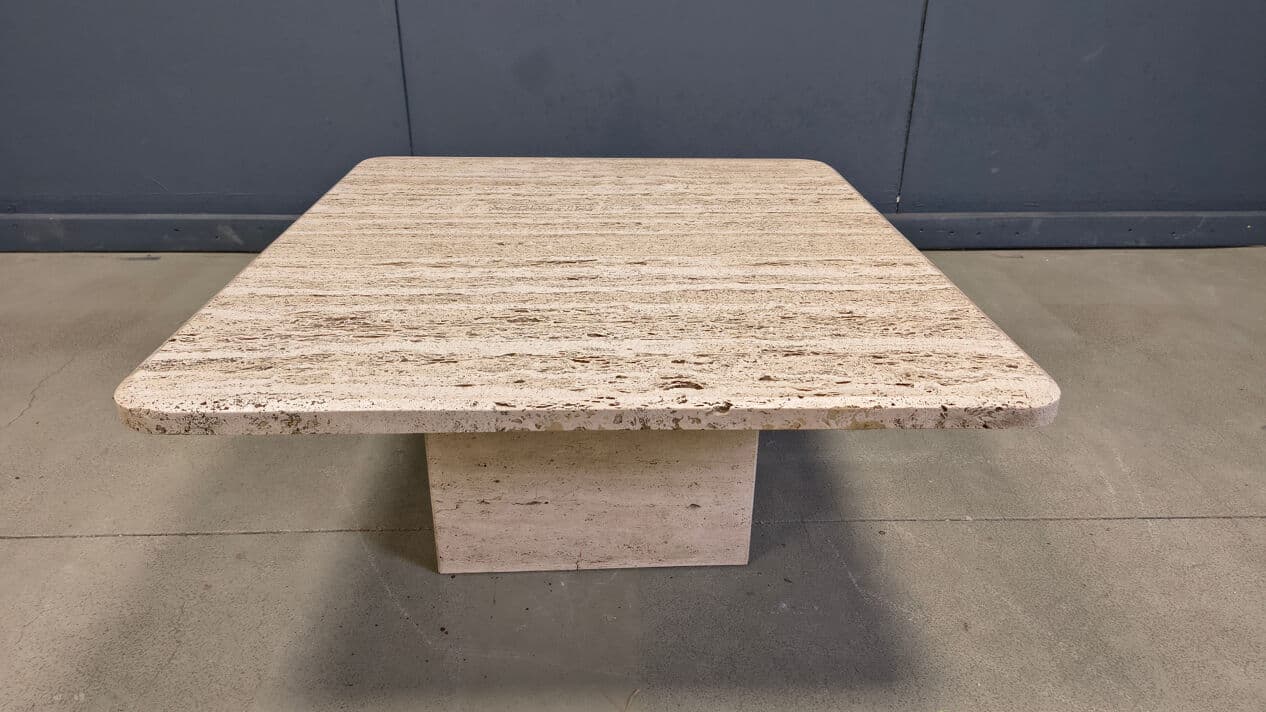 Coffee table, beige travertine, Italy, 1970s. - 330217