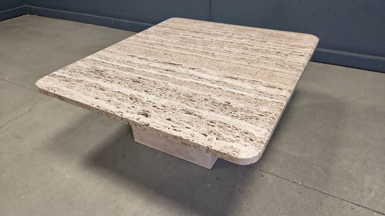 Coffee table, beige travertine, Italy, 1970s. - 330211