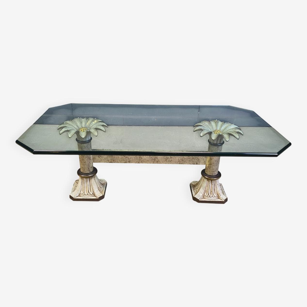 Coffee Table Flower, transparent glass, green gold cast iron, France, 1970s. - 330182