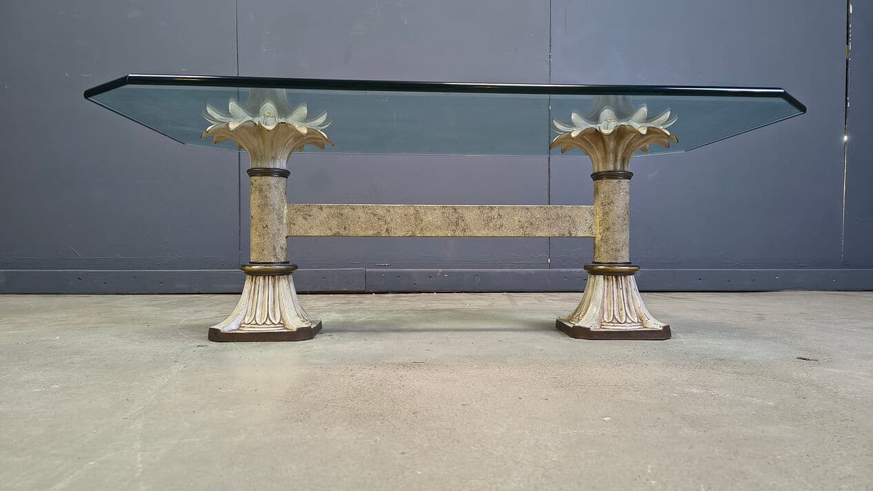 Coffee Table Flower, transparent glass, green gold cast iron, France, 1970s. - 330177