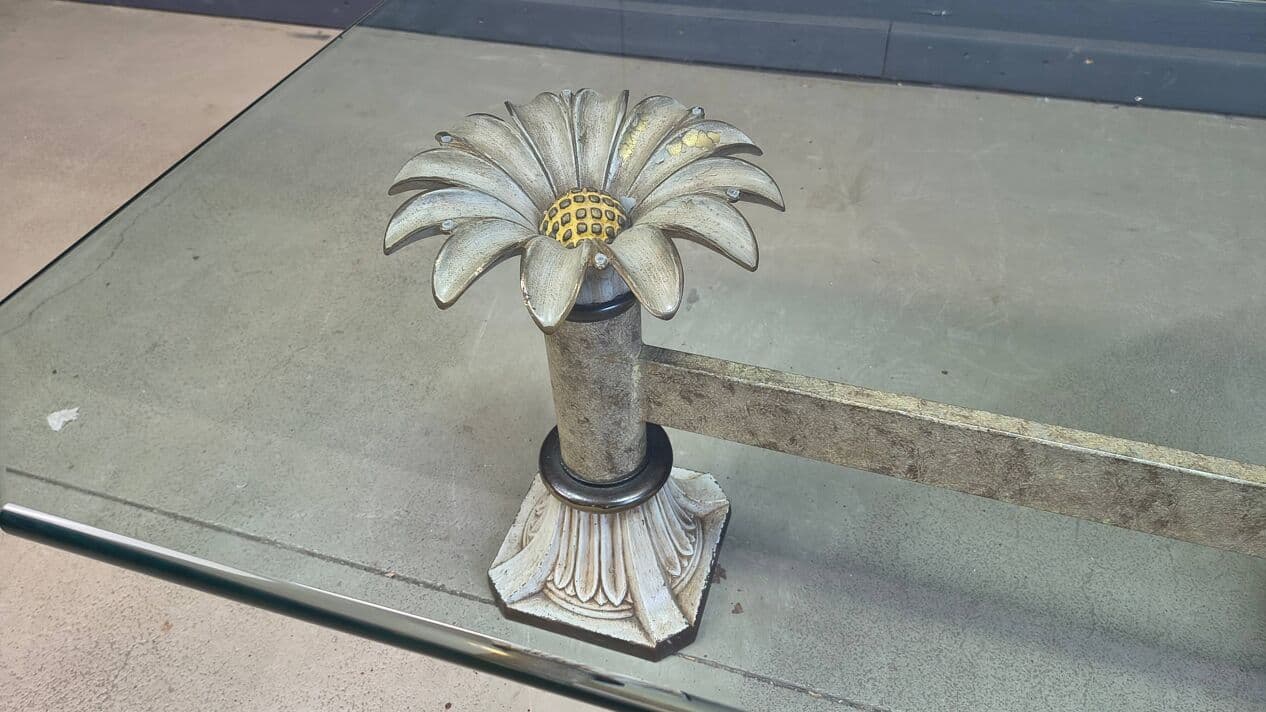 Coffee Table Flower, transparent glass, green gold cast iron, France, 1970s. - 330179