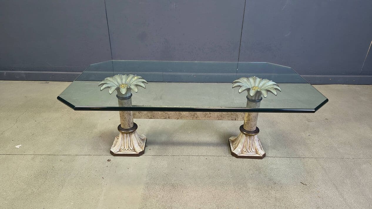 Coffee Table Flower, transparent glass, green gold cast iron, France, 1970s. - 330181