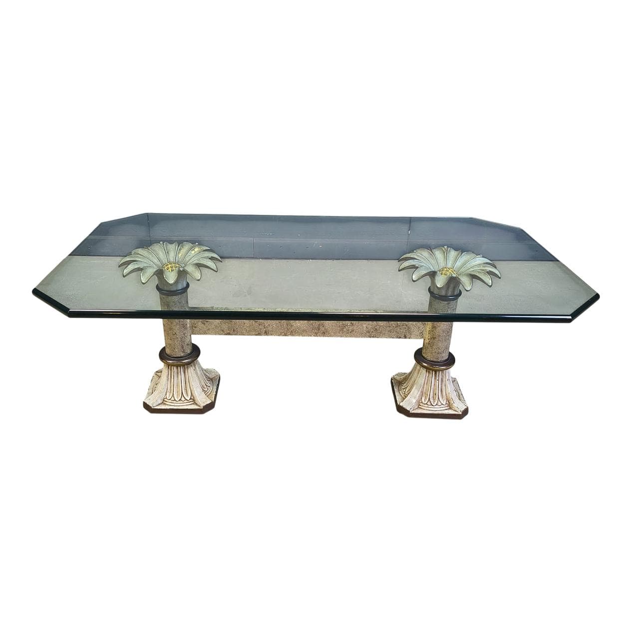 Coffee Table Flower, transparent glass, green gold cast iron, France, 1970s.