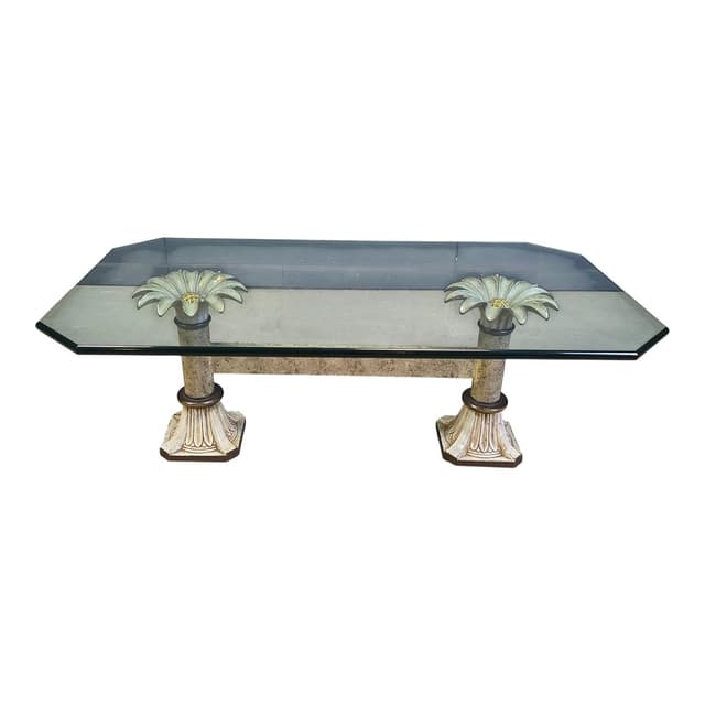 Coffee Table Flower, transparent glass, green gold cast iron, France, 1970s. - DIMENSION
