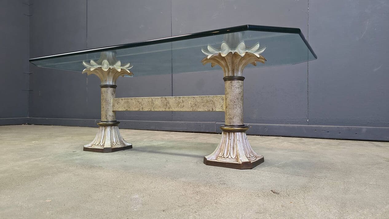 Coffee Table Flower, transparent glass, green gold cast iron, France, 1970s. - 330180