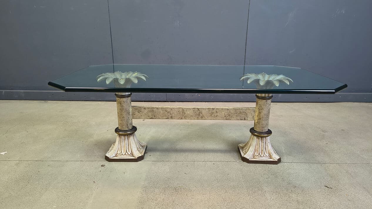 Coffee Table Flower, transparent glass, green gold cast iron, France, 1970s. - 330176