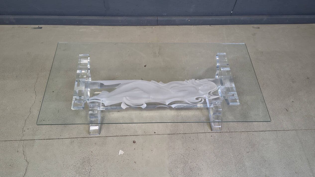 Coffee table, transparent white acrylic, glass, Italy, 1980s. - 330162