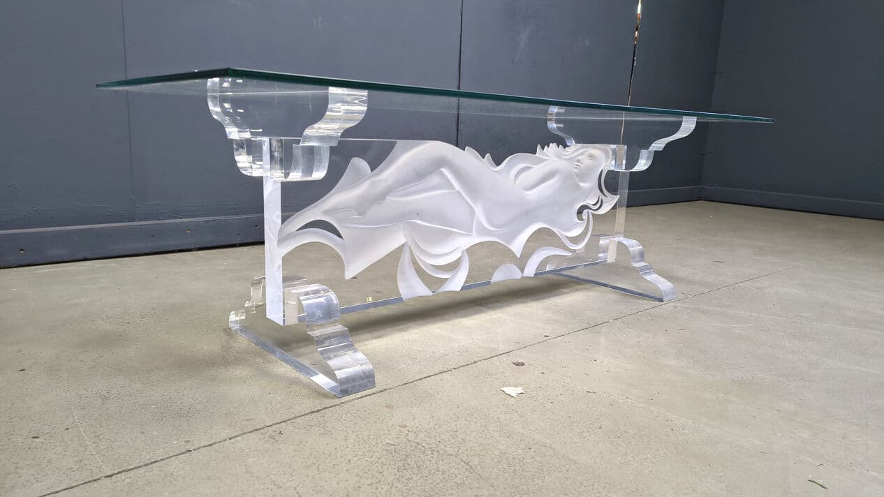 Coffee table, transparent white acrylic, glass, Italy, 1980s. - 330163