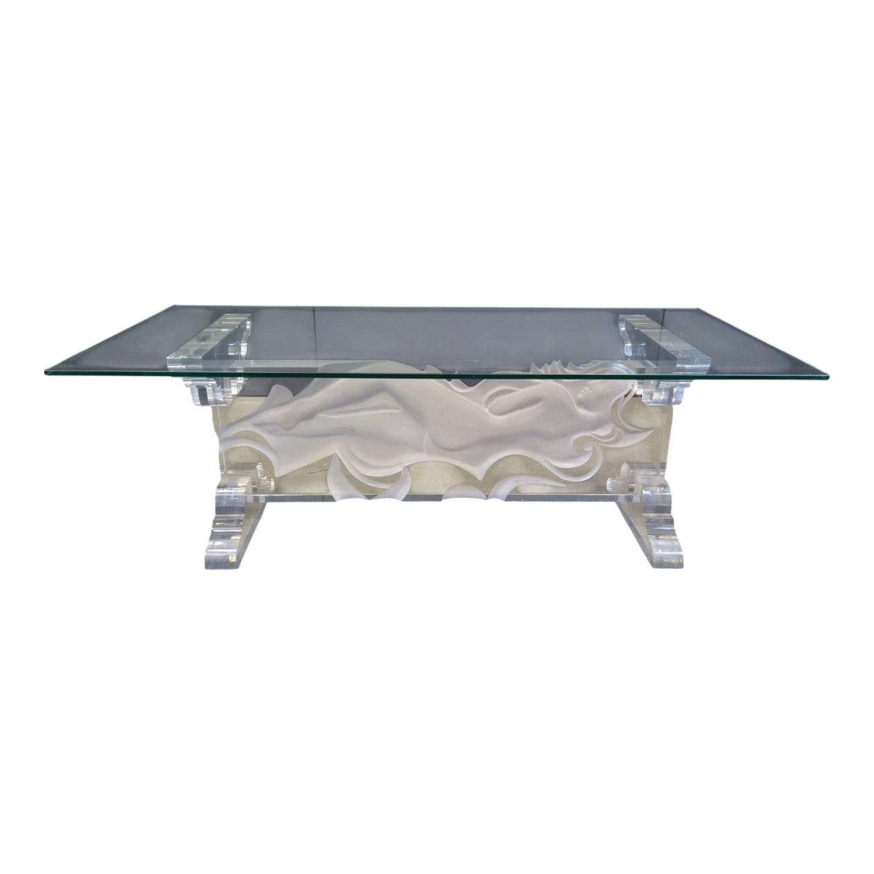 Coffee table, transparent white acrylic, glass, Italy, 1980s.
