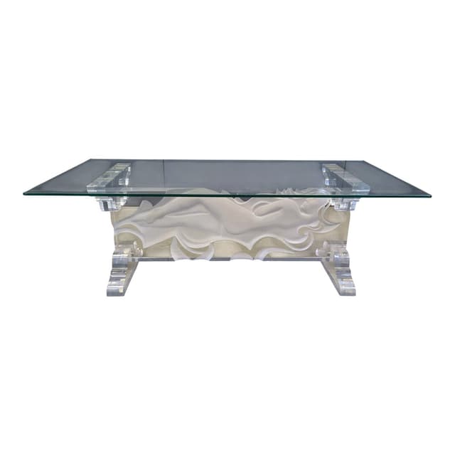 Coffee table, transparent white acrylic, glass, Italy, 1980s. - DIMENSION