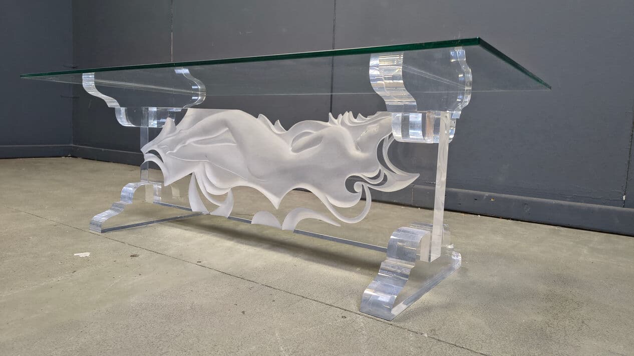 Coffee table, transparent white acrylic, glass, Italy, 1980s. - 330170