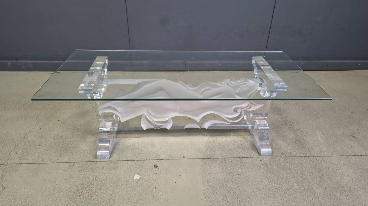 Coffee table, transparent white acrylic, glass, Italy, 1980s. - 330166