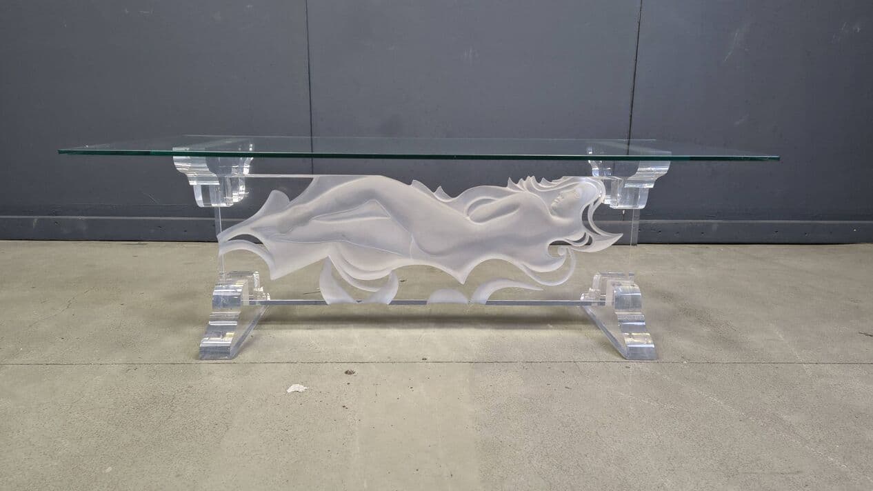 Coffee table, transparent white acrylic, glass, Italy, 1980s. - 330167