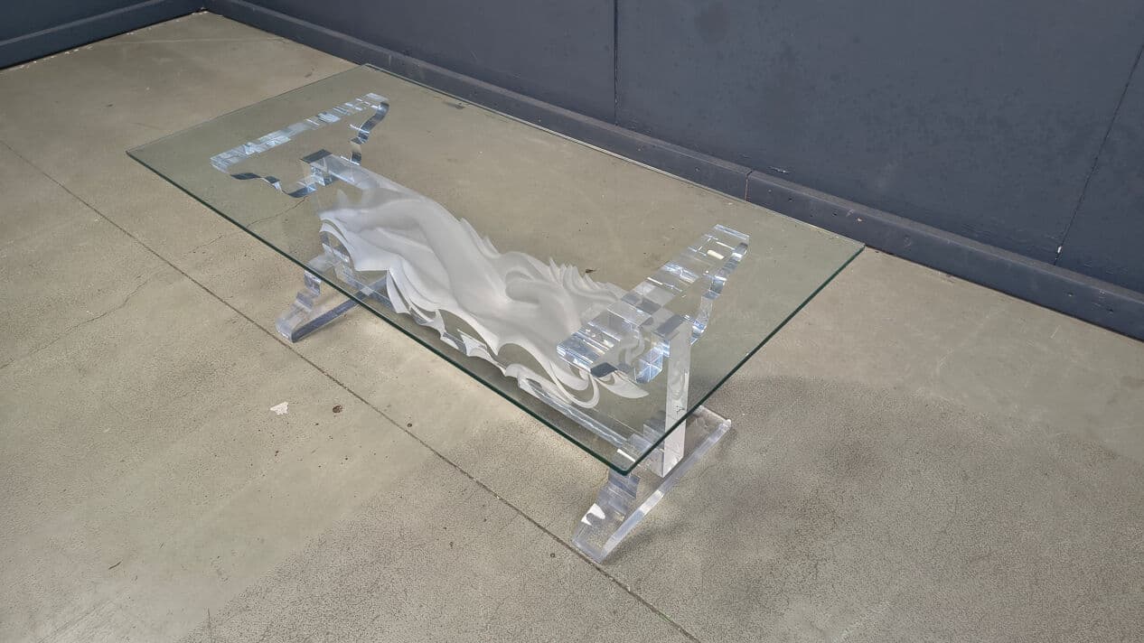 Coffee table, transparent white acrylic, glass, Italy, 1980s. - 330171