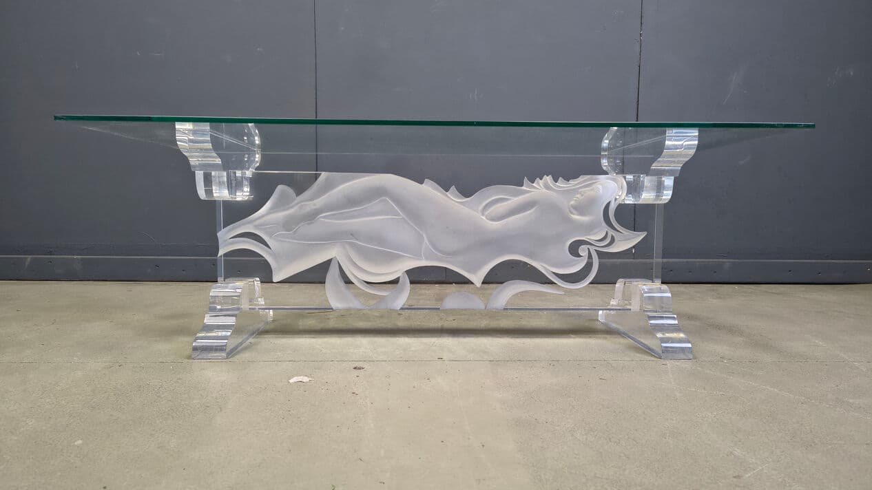 Coffee table, transparent white acrylic, glass, Italy, 1980s. - 330168