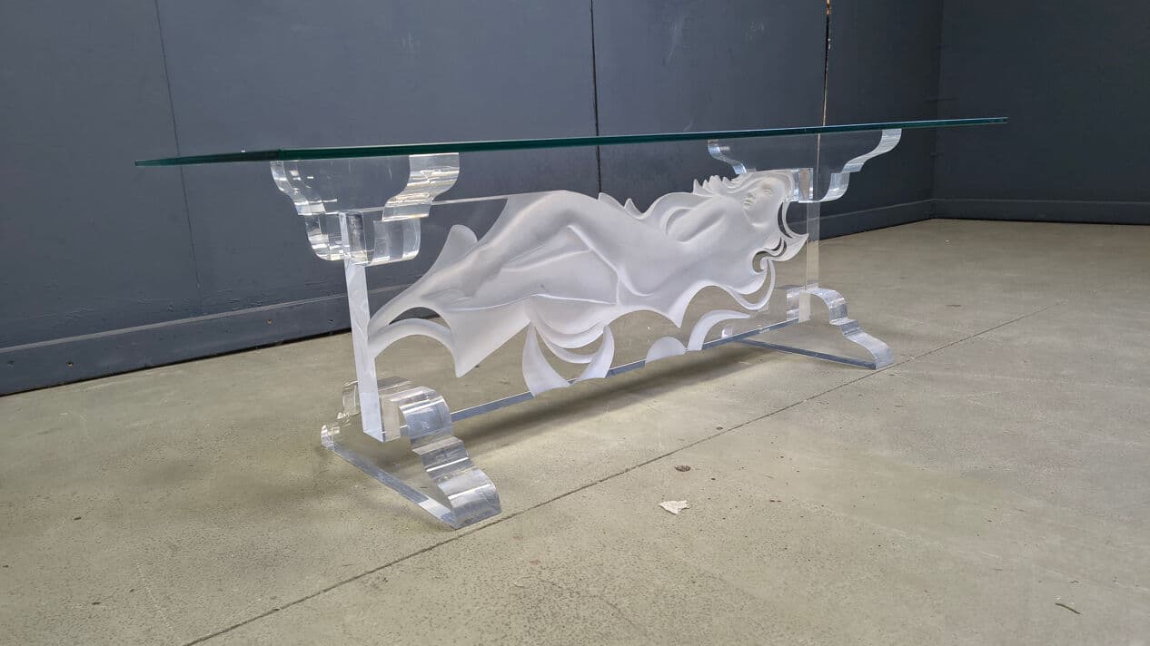 Coffee table, transparent white acrylic, glass, Italy, 1980s. - 330169