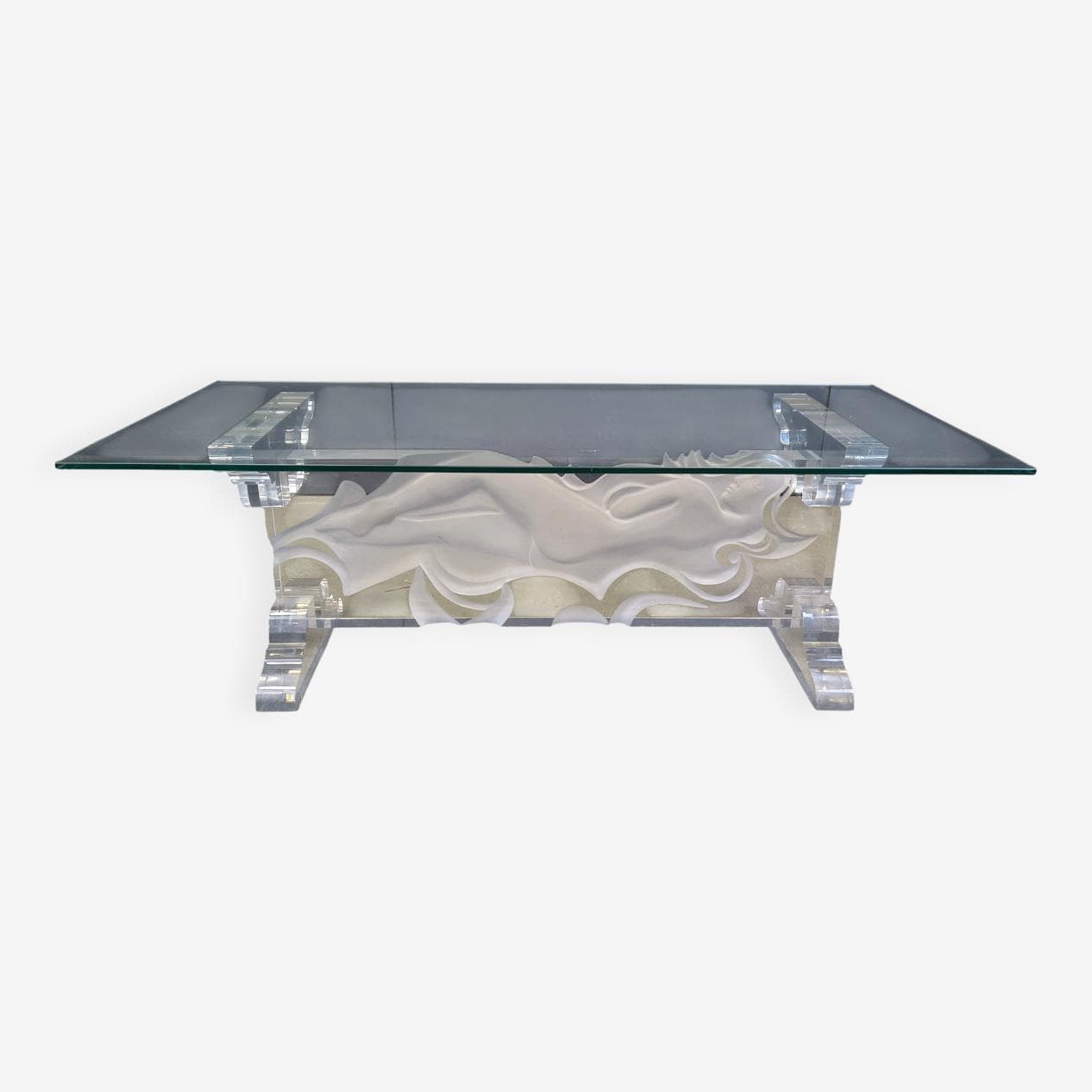 Coffee table, transparent white acrylic, glass, Italy, 1980s. - 330164