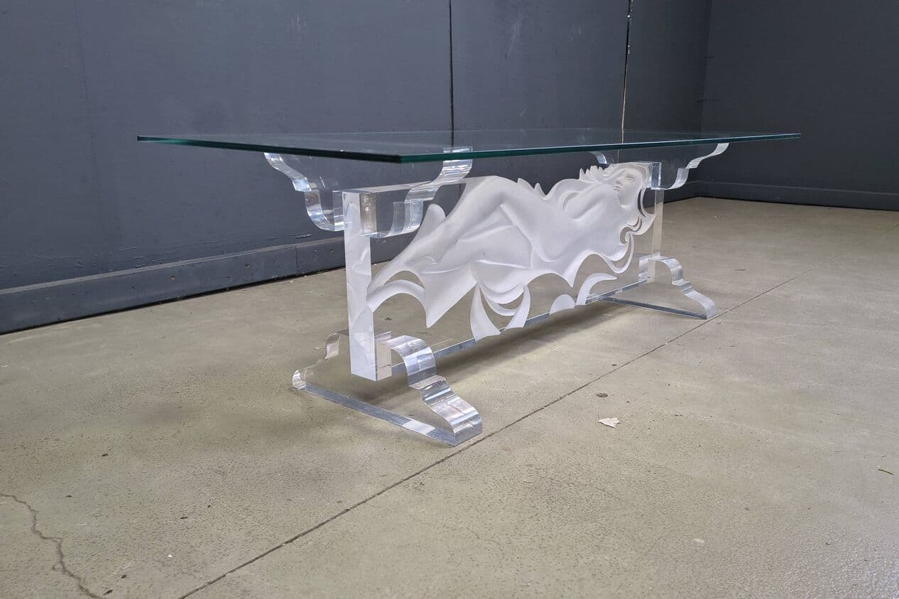 Coffee table, transparent white acrylic, glass, Italy, 1980s. - 330172