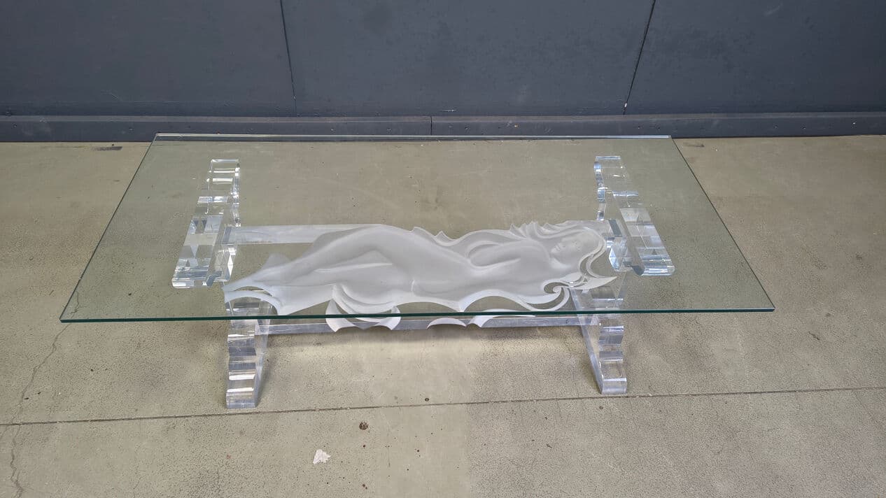 Coffee table, transparent white acrylic, glass, Italy, 1980s. - 330165