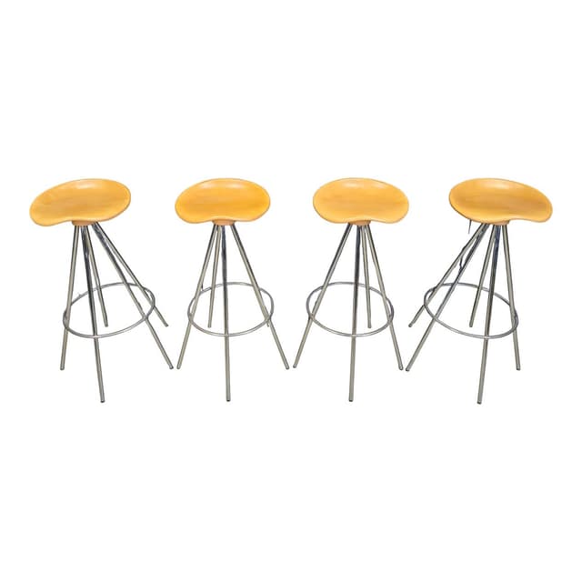 Set of four bar stools Jamaica, brown beech, silver chrome, by Pepe Cortès, Spain, 1990s. - DIMENSION