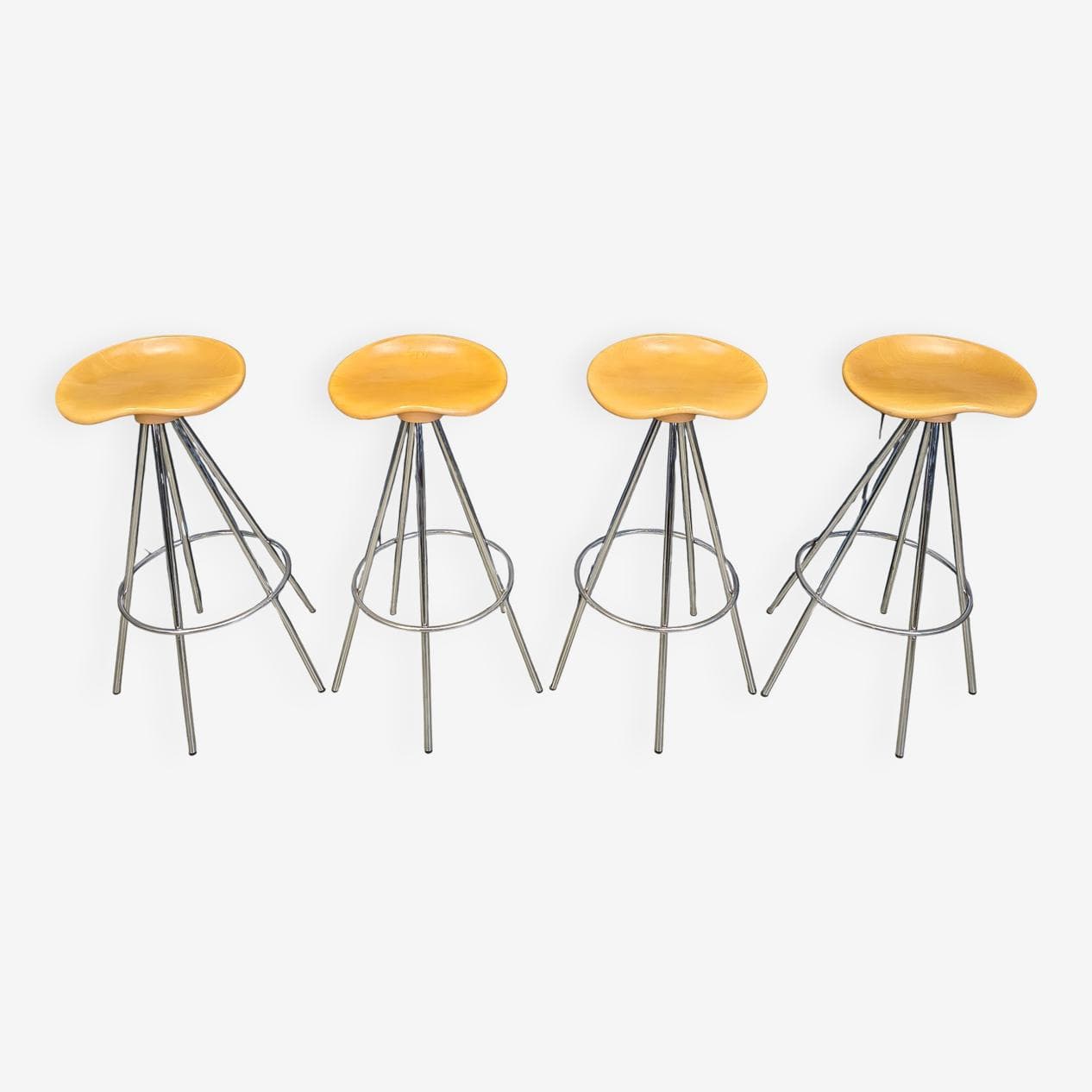 Set of four bar stools Jamaica, brown beech, silver chrome, by Pepe Cortès, Spain, 1990s. - 330152