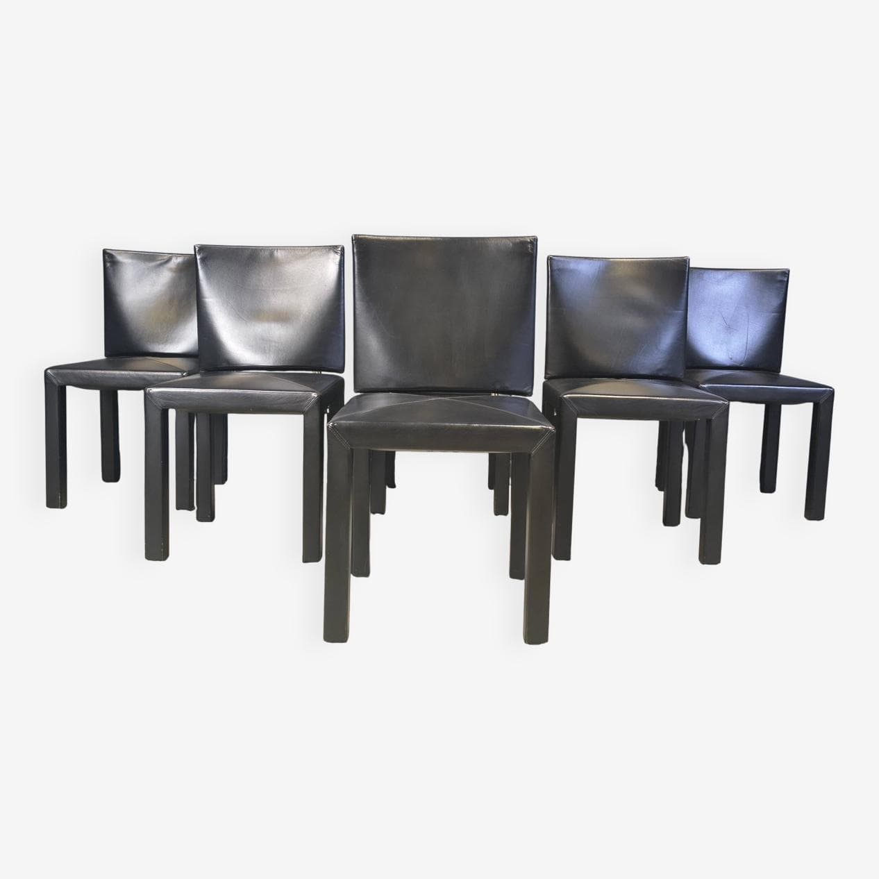Set of six Arcadia dining chairs, black leather, by P. Piva, B&B Italia, Italy, 1980s. - 330116