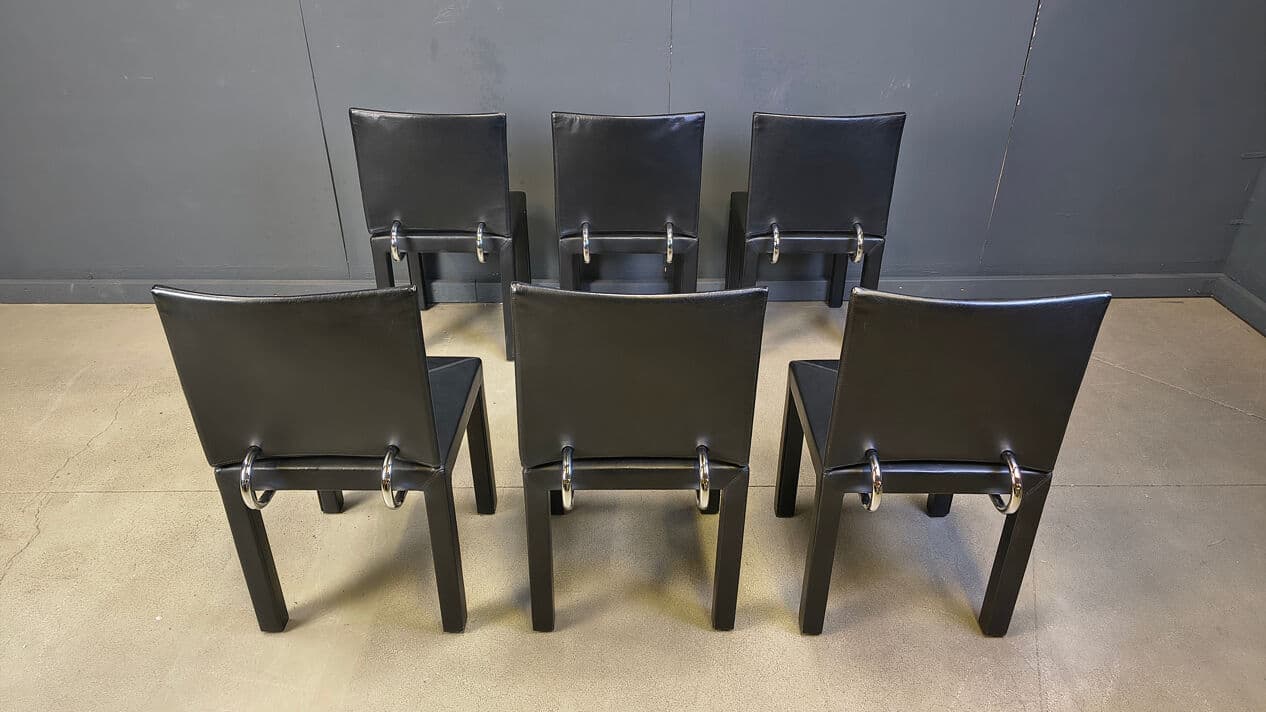Set of six Arcadia dining chairs, black leather, by P. Piva, B&B Italia, Italy, 1980s. - 330124