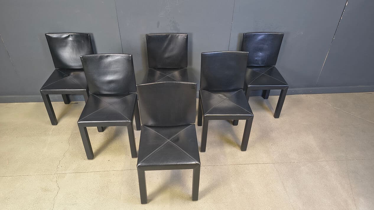 Set of six Arcadia dining chairs, black leather, by P. Piva, B&B Italia, Italy, 1980s. - 330115