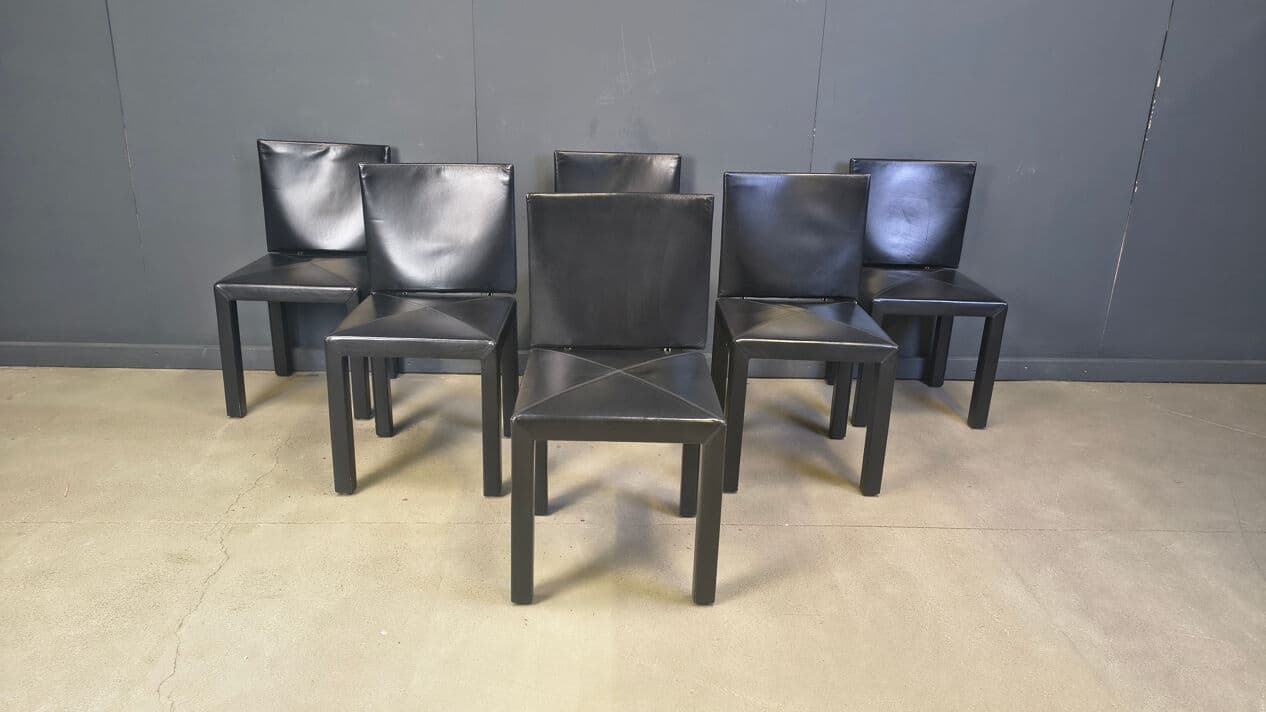 Set of six Arcadia dining chairs, black leather, by P. Piva, B&B Italia, Italy, 1980s. - 330117