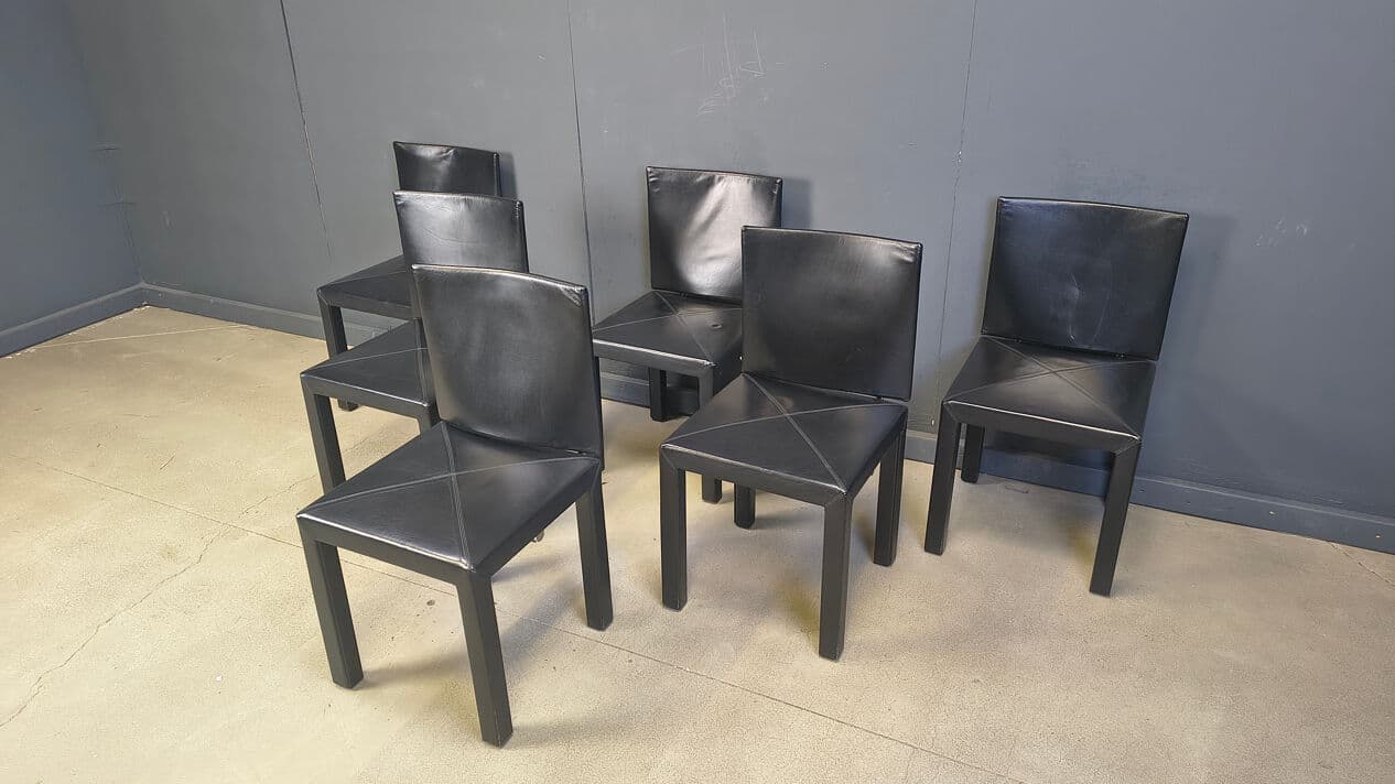Set of six Arcadia dining chairs, black leather, by P. Piva, B&B Italia, Italy, 1980s. - 330118