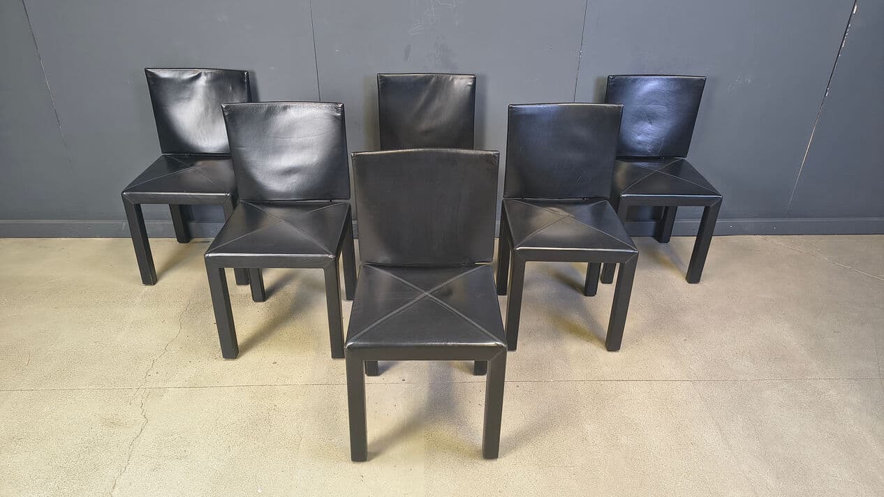 Set of six Arcadia dining chairs, black leather, by P. Piva, B&B Italia, Italy, 1980s. - 330114