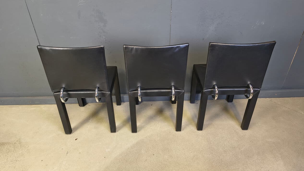 Set of six Arcadia dining chairs, black leather, by P. Piva, B&B Italia, Italy, 1980s. - 330121