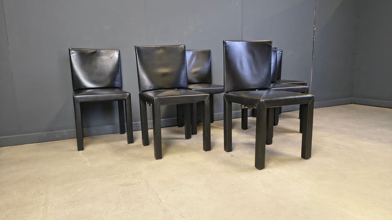 Set of six Arcadia dining chairs, black leather, by P. Piva, B&B Italia, Italy, 1980s. - 330122