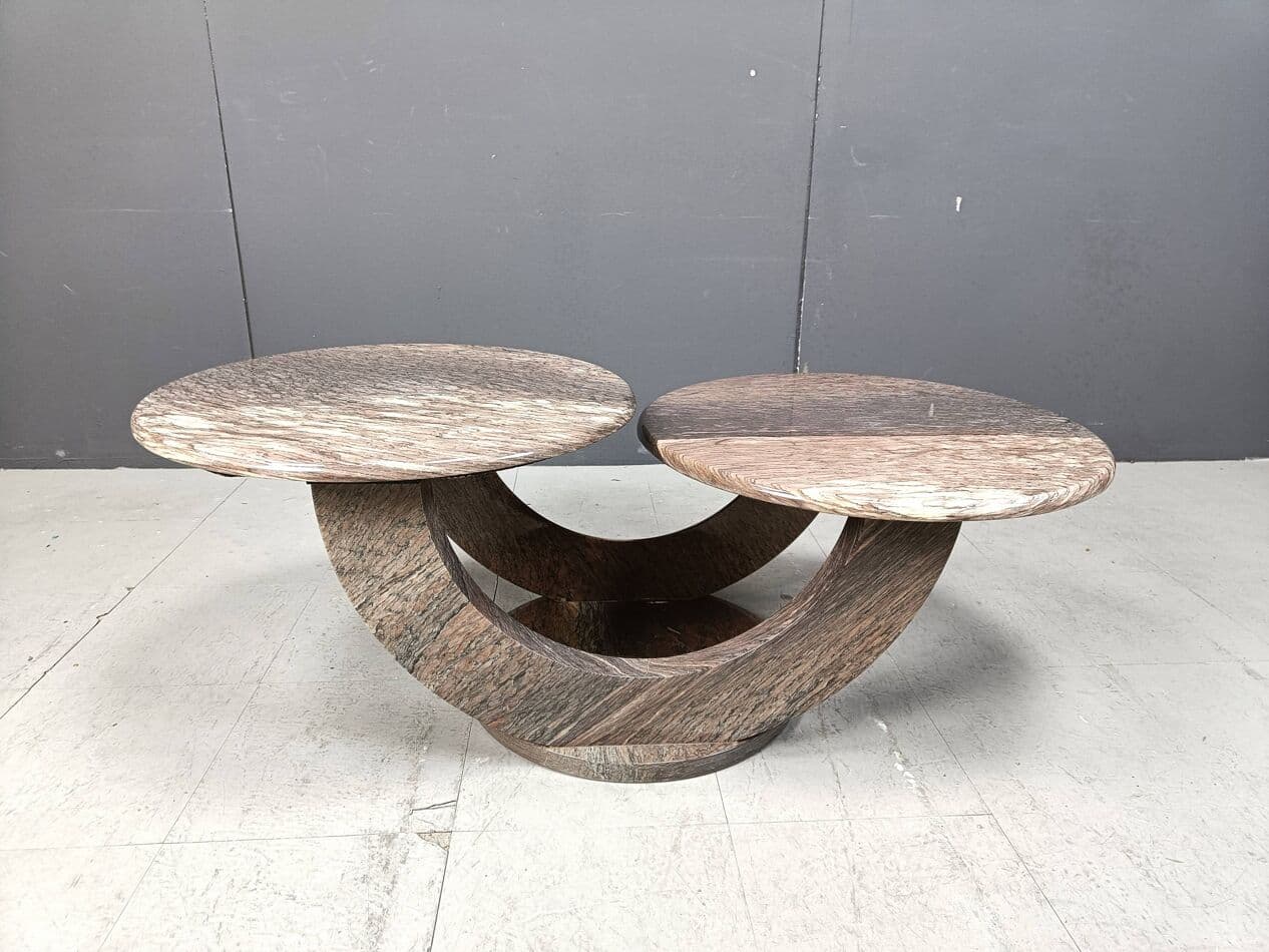 Two-tier coffee table, multicolor marble, Italy, 1970s - 330091