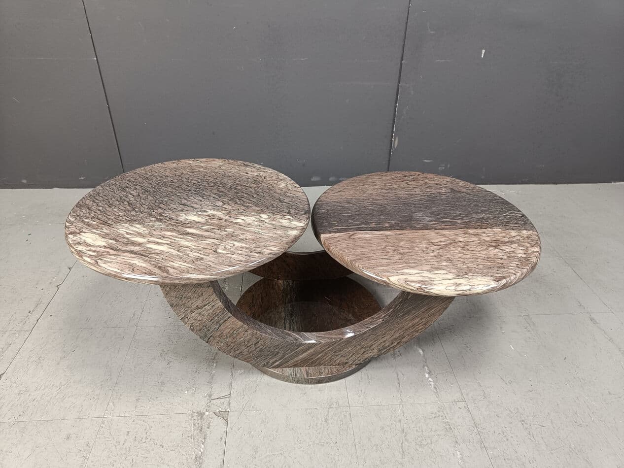 Two-tier coffee table, multicolor marble, Italy, 1970s - 330089