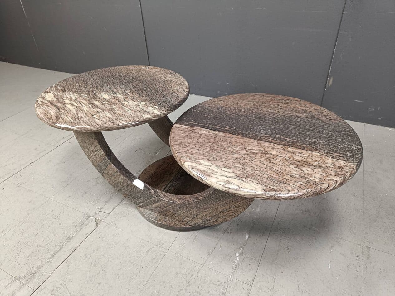 Two-tier coffee table, multicolor marble, Italy, 1970s - 330084