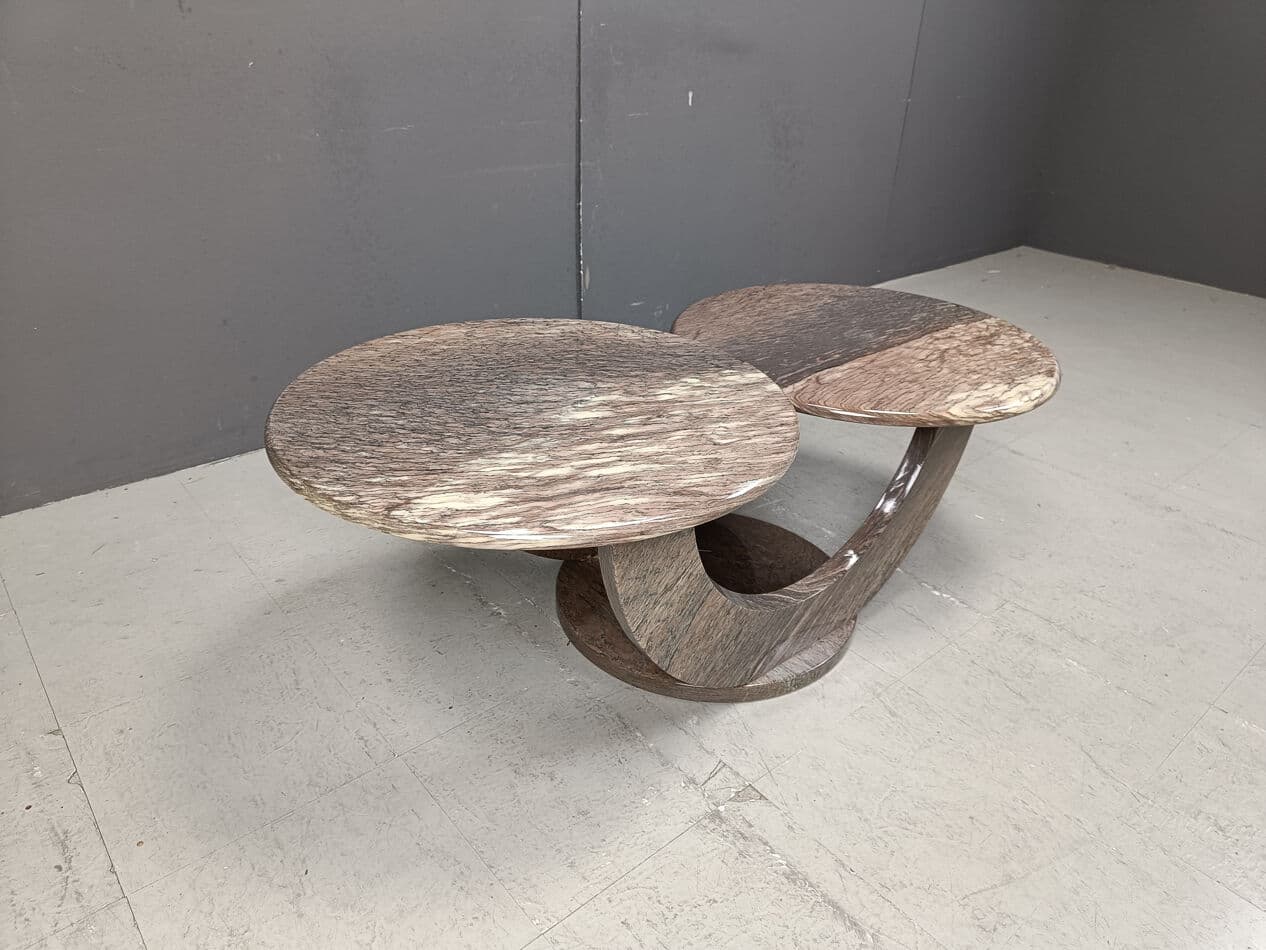 Two-tier coffee table, multicolor marble, Italy, 1970s - 330087
