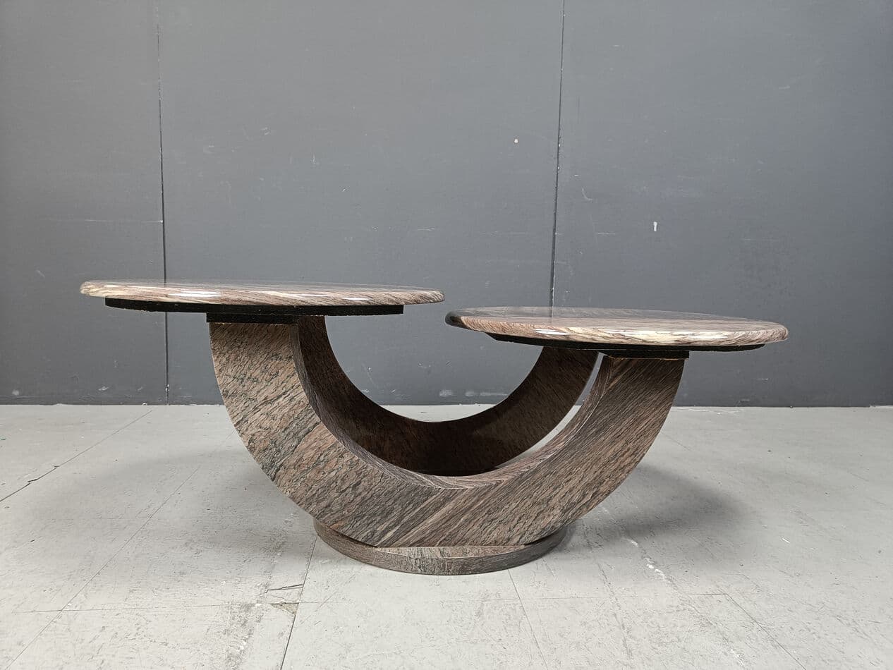 Two-tier coffee table, multicolor marble, Italy, 1970s - 330088