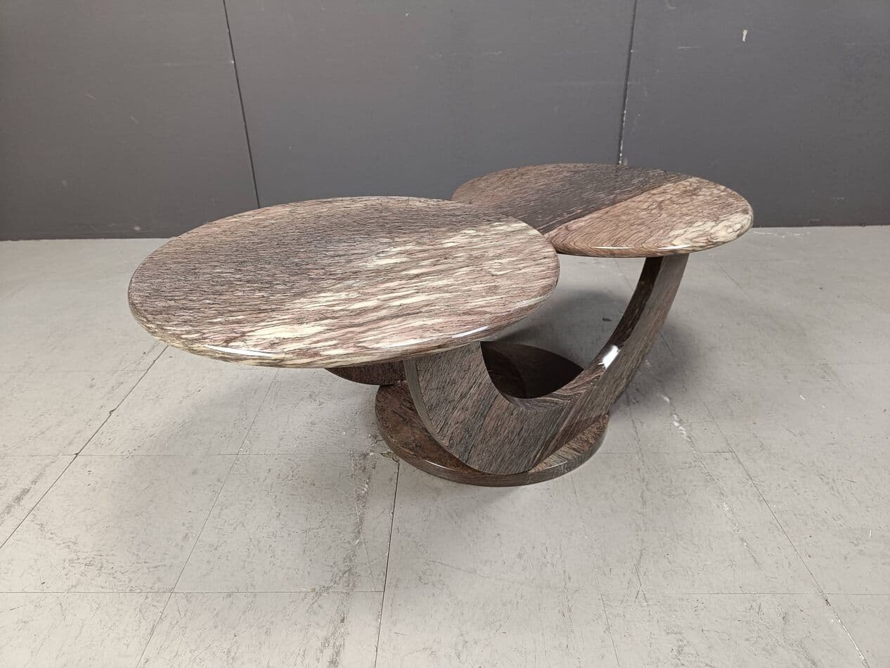 Two-tier coffee table, multicolor marble, Italy, 1970s - 330085